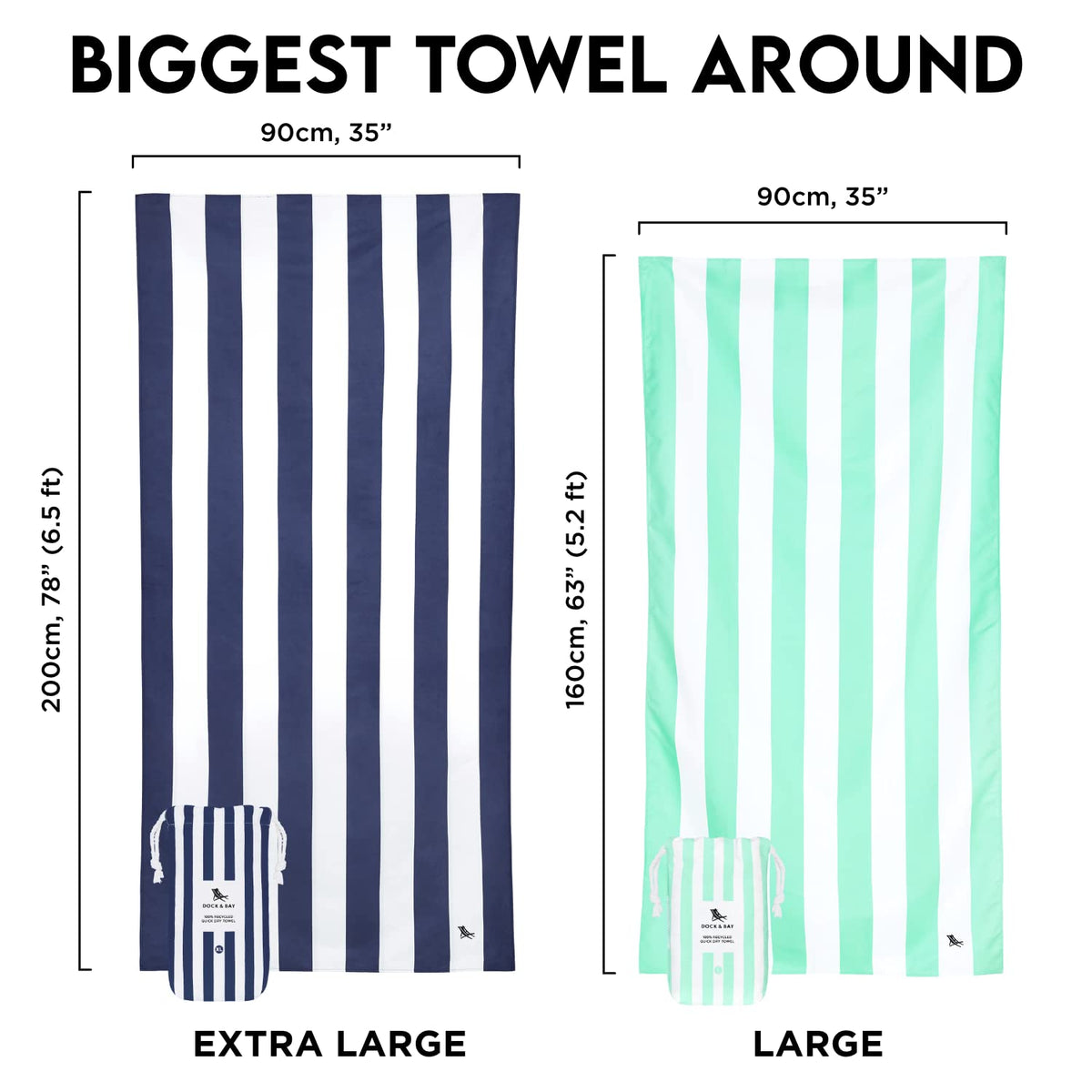 Dock & Bay Beach Towel - Quick Dry, Sand Free - Compact, Lightweight - 100% Recycled - Includes Bag - Cabana - Cayman Khaki - Large (160x90cm, 63x35)