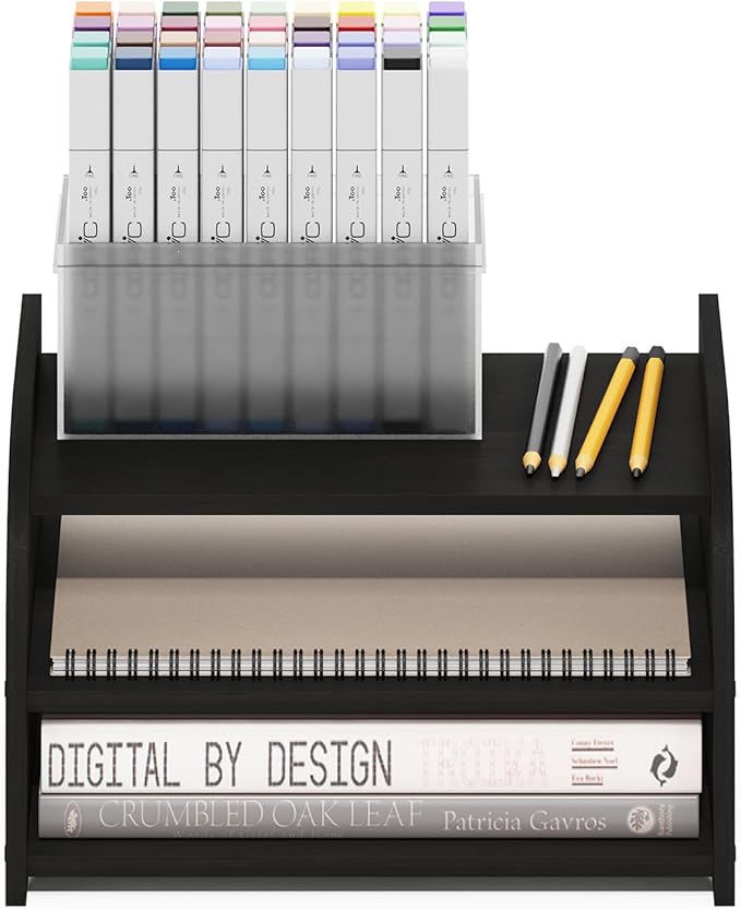 Furinno Classic Desk Organizers and Accessories, 3-Tier Monitor Riser, Office Organization, Desk Top Book Shelf, for Office Supplies, Desk Accessories, Espresso