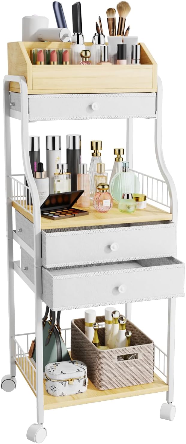 HapiRm Floor Makeup Organizer Storage - Vanity Skincare Make Up Organizers and Storage with Drawers, Cosmetics Display Cases Holder for Skin Care Nail Polish Perfume Makeup Brush