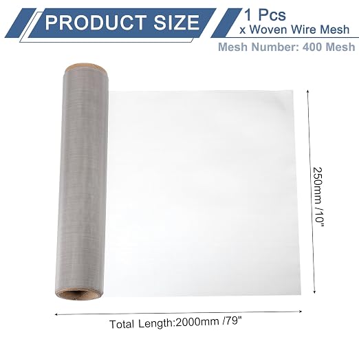 uxcell 400 Mesh 79" x 10" Woven Wire Mesh, 316 Stainless Steel Air Vent Filter