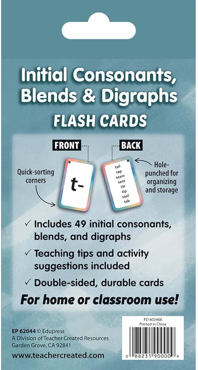 Teacher Created Resources Initial Consonants, Blends & Digraphs Flash Cards (EP62044)
