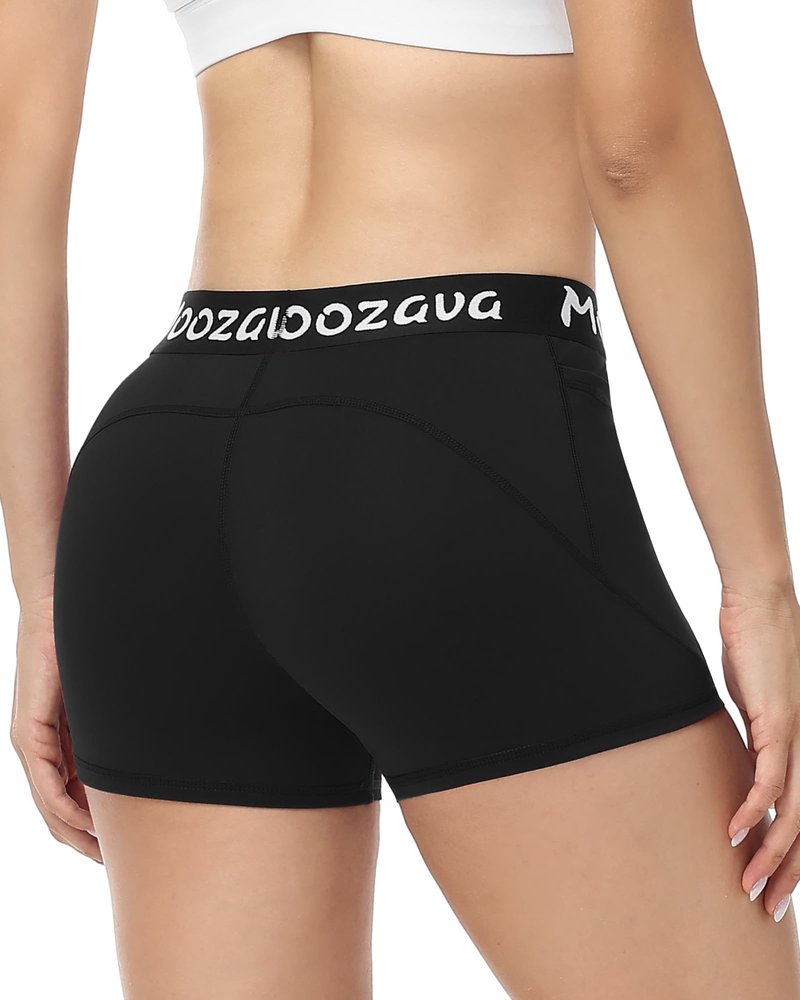 Moozava Womens Spandex Shorts Volleyball Biker Yoga Workout Gym Running Athletic Cheer Booty No Front Seam Compression with Pockets 3" Black S