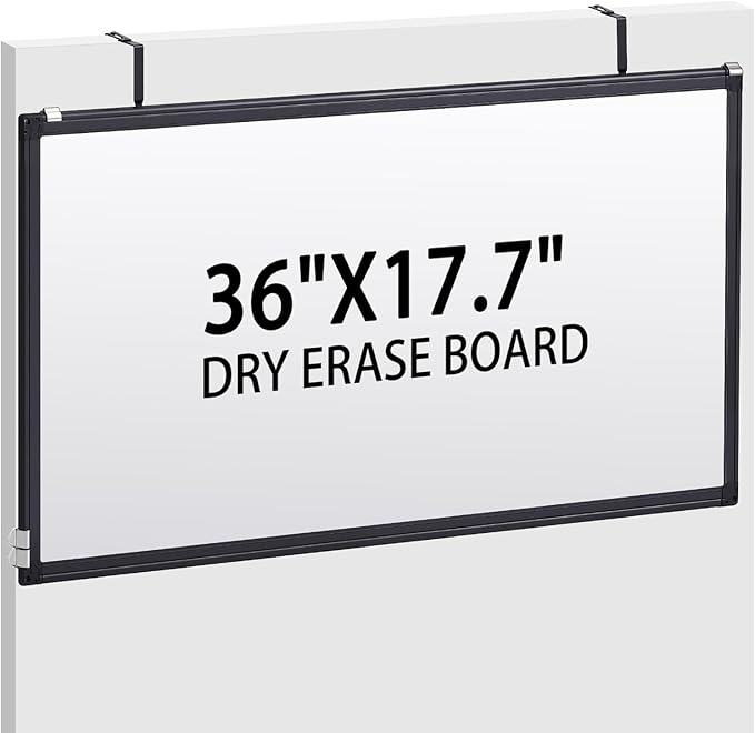 36" x 18" Magnetic Cubicle Whiteboard Erase Board Wall Mount Long Board Black Aluminum Frame Hook Mounting System