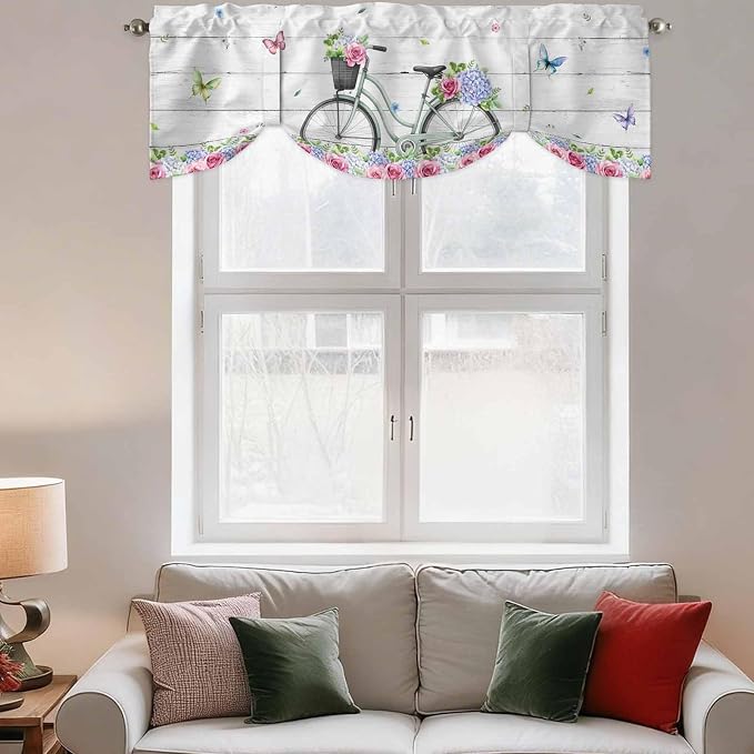 Spring Tie Up Valance Curtains for Windows, Kitchen Curtains Window Shades
