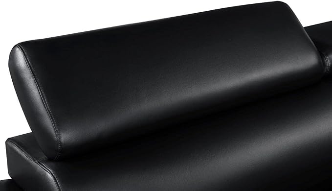 Blackjack Furniture 4571 Veal Collection Modern Genuine Leather Loveseat with Adjustable Headrest, Sturdy Wood Frame and Stainless Steel Legs, Stylish Living Room Love Seat, Black
