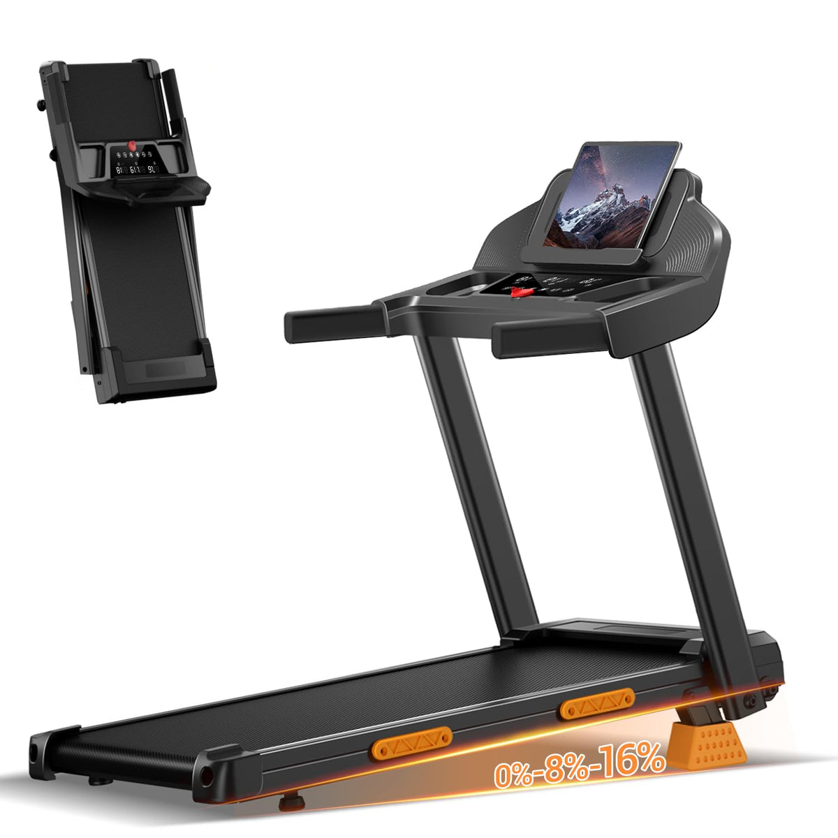 16% Treadmills for Home with Handle, 3 in 1 Portable Treadmill with Incline, Foldable Treadmill with Three Screen, 12 Preset Programs, 400LBS