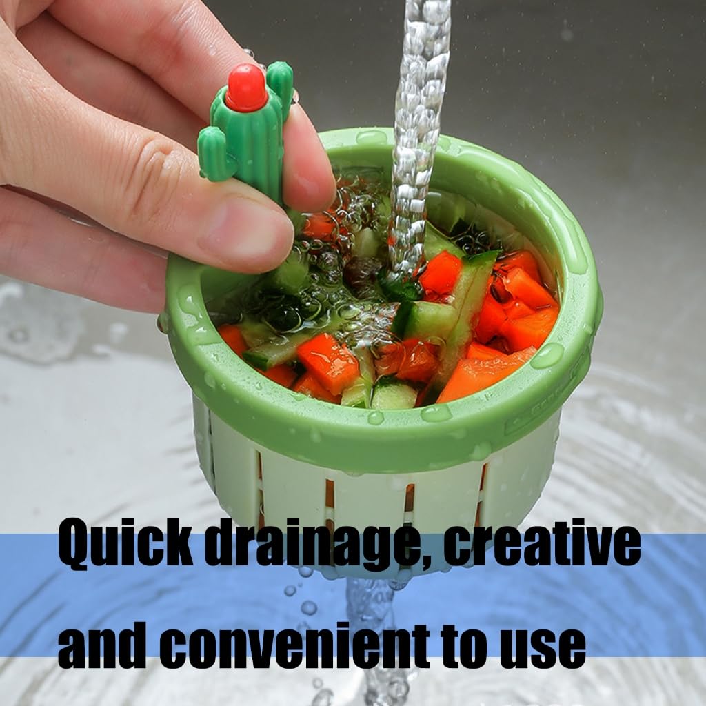 Cactus Kitchen Sink Drain Strainer Press to Dump Basket Waste Collector Fun Sink Accessory for Home Bathroom (YellowGreen-widened gasket-2)