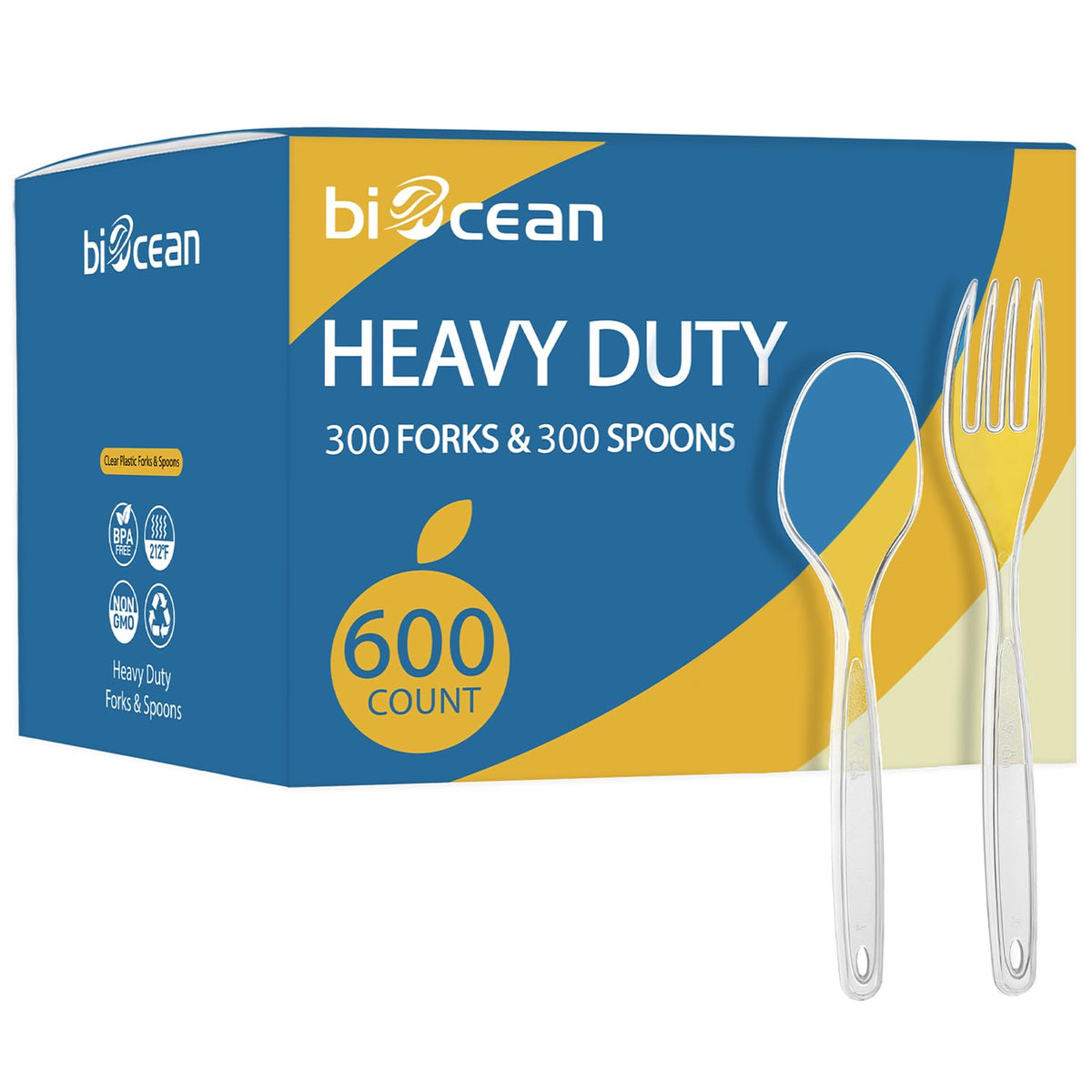 Biocean 600 Count Clear Heavy Duty Plastic Silverware Disposable & BPA-Free