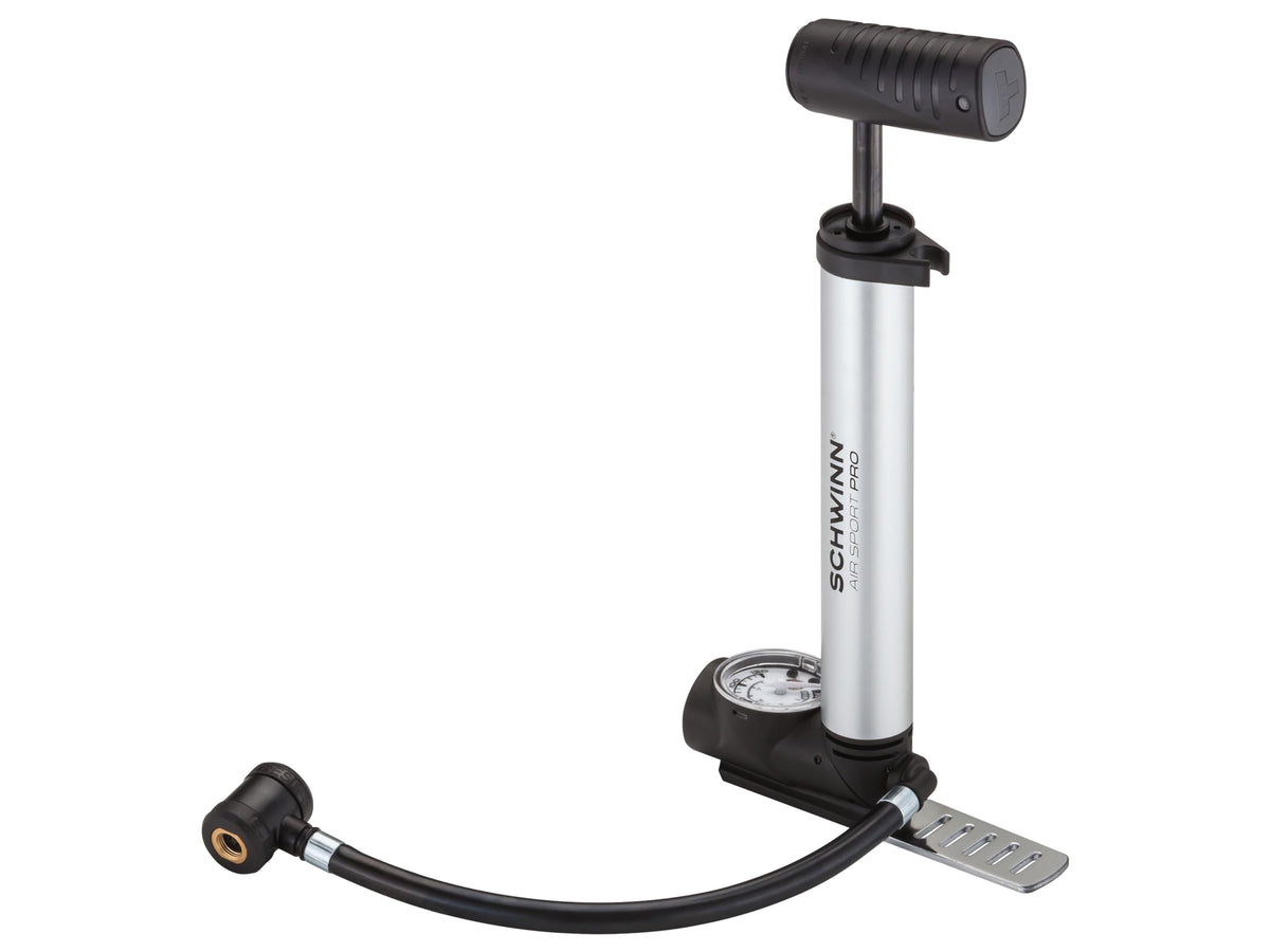 Schwinn Air Sport Pro Frame Pump, Black, Pressure Gauge, Portable, For Mountain, Cruiser and Electric Bikes, with Frame Mount Attachment, Dual Head for Schrader and Presta Valves, Manual Air Pump
