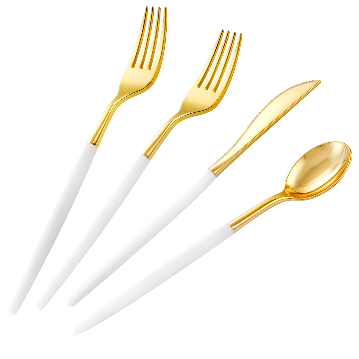 SUT Gold Plastic Silverware (160Pcs) Forks and Spoons Disposable, 80 Plastic Forks, 40 Knives, 40 Spoons, Black and Gold Utensils Set Disposable for Parties, Weddings