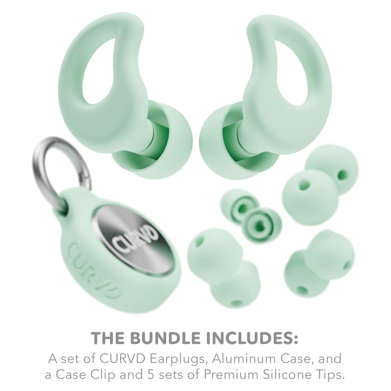 CURVD Everyday Earplugs + Case Clip Bundle, the Perfect earplug for Sleep, Travel, Noise Sensitivity/canceling + Case Clip Package Portable Waterproof Container & Silicone Sleeve for Ear Plugs(Mint)
