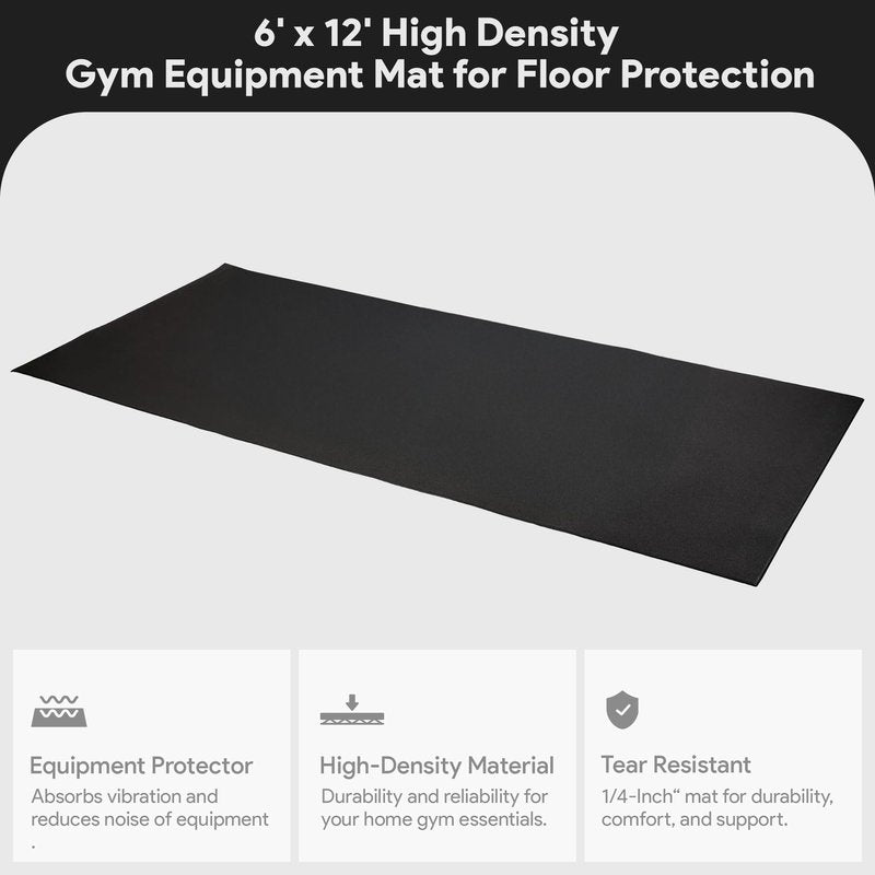 BalanceFrom High-Density Gym Equipment Floor Mat, 1/4-Inch Thick PVC – Non-Slip Flooring for Treadmill, Stationary Bike, Elliptical Trainer, Weight Bench, and Heavy Exercise Machines