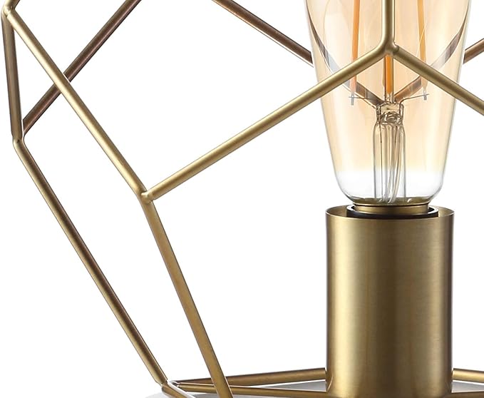 JONATHAN Y 10" Brass Gold Geometric Table Lamp, Midcentury Modern Metal Desk Lamp for Living Room Bedroom, White Marble Base, Glam Bedside Nightstand Light with LED Bulb JYL1047A