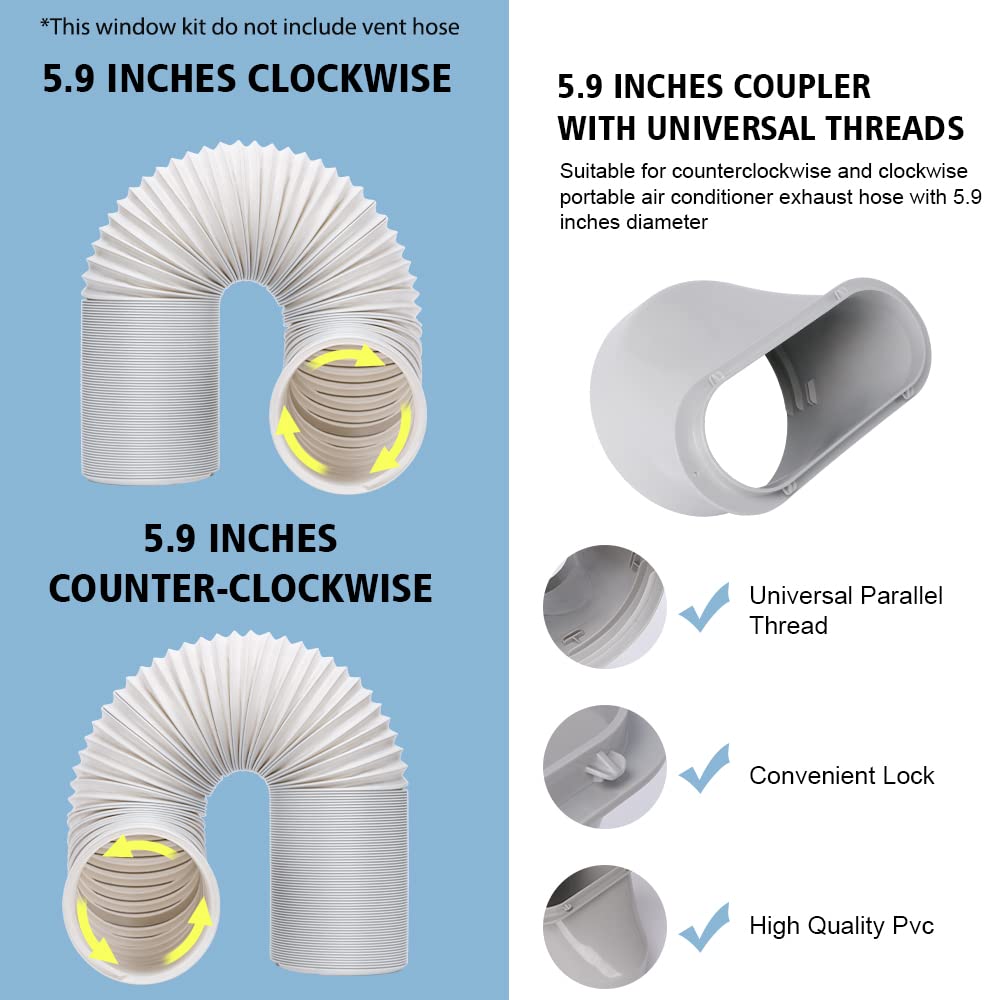 Portable Air conditioner Window Kit, Adjustable Vertical/Horizontal Sliding Window Kit Plate for Unit, AC Window Vent Seal Suitable for 5.9” AC Exhaust Hose