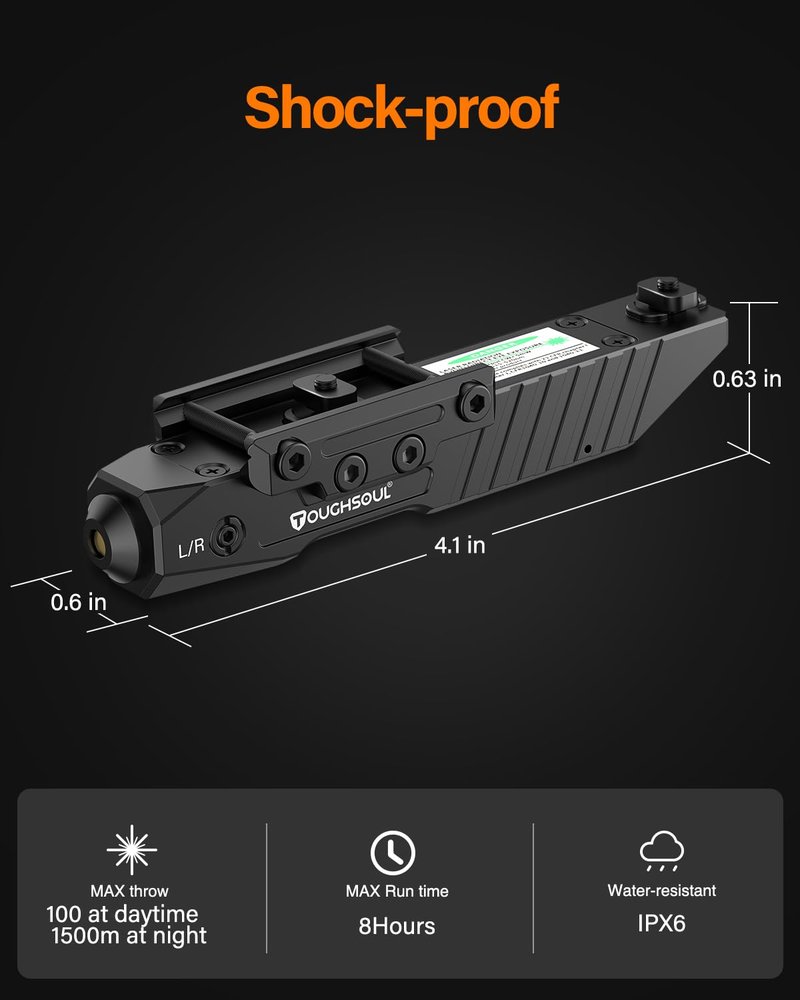 TOUGHSOUL Rifle Green Blue Red Laser Sight Compatible with M-Lok Picatinny Rail, Rechargeable Low-Profile Tactical Rifle Laser Sight with Strobe Function