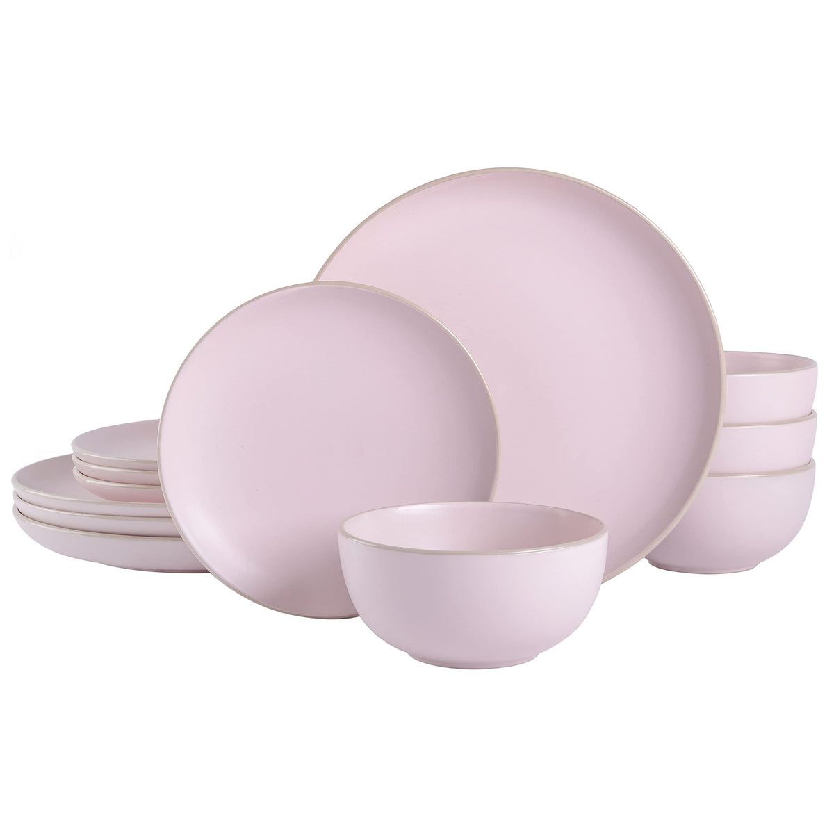 Gibson Home Rockaway 12-Piece Round Stoneware Dinnerware Set, Service for 4 – Cream Plates and Bowls, Modern Matte Finish, Microwave & Dishwasher Safe