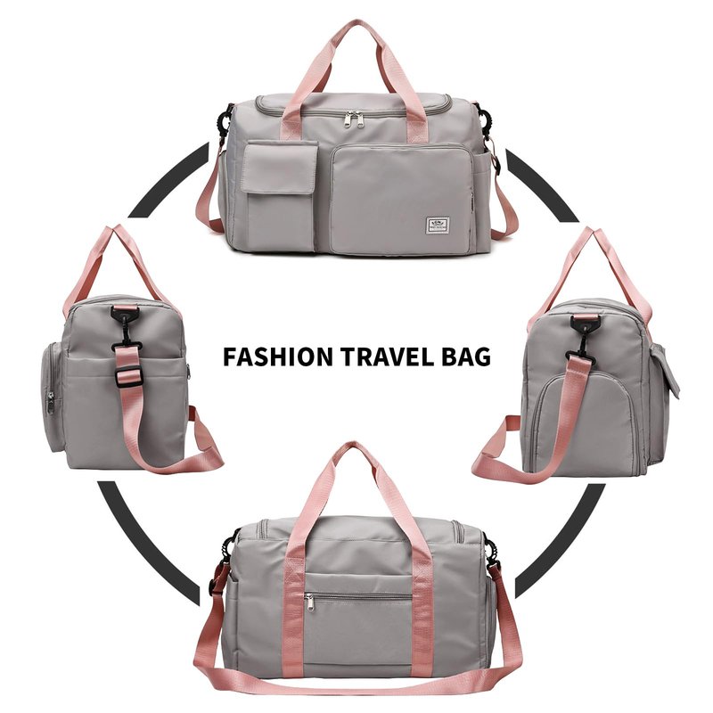 Travel Duffel Tote Bag with Dry Wet Separation Pocket, Weekender Bag for Women and Men，Waterproof Bag with Shoe Compartment Lightweight and Easy Carry on Grey