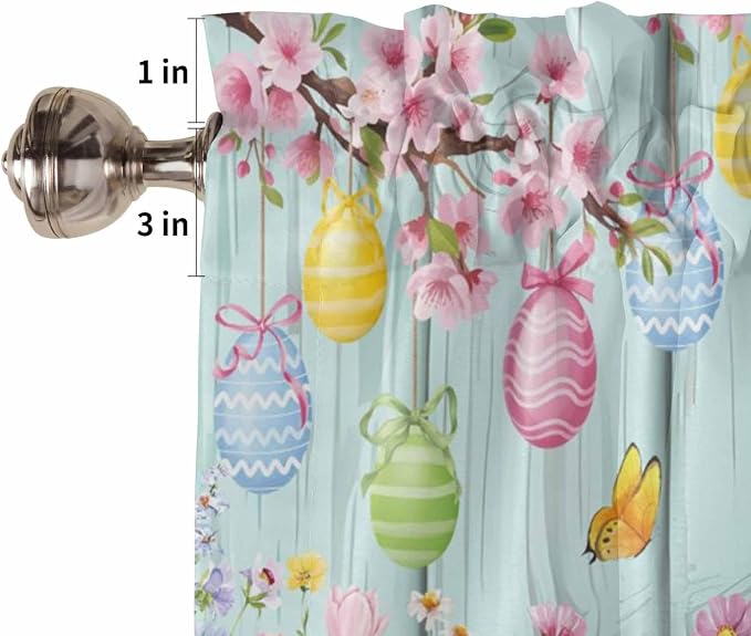 Happy Easter Bedroom Curtains 63 Inches length, Spring Bunny Eggs Flower Teal