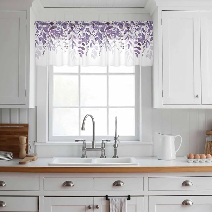 Eucalyptus Leaves Sheer Valance Curtains