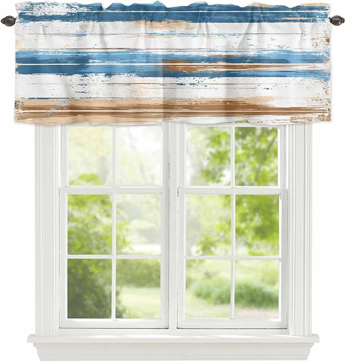 Vintage Blue Valances for Windows, 1 Panel