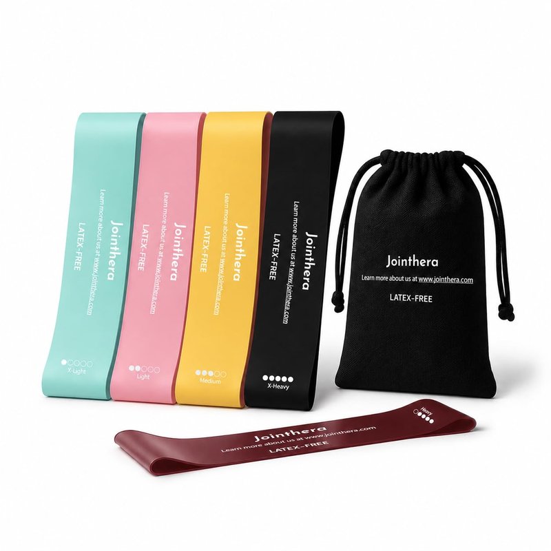 JOINTHERA Premium Latex Free Resistance Bands for Working Out - Set of 5 + Carrying Bag | Non Latex Mini Loop Workout Bands Resistance for Women and Men | Physical Therapy, Legs Exercise and Pilates