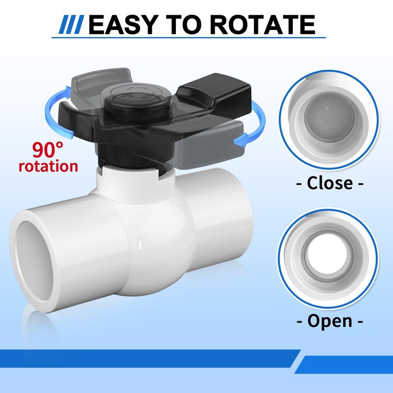 FANOVO PVC Ball Valve 1-1/2 inch, 2Pack 1.5 inch PVC Shut Off Valve with Double Socket Full Flow Port, Schedule 40 Plastic Control Valve, Using for Commercial、Swimming Pool, Irrigation System