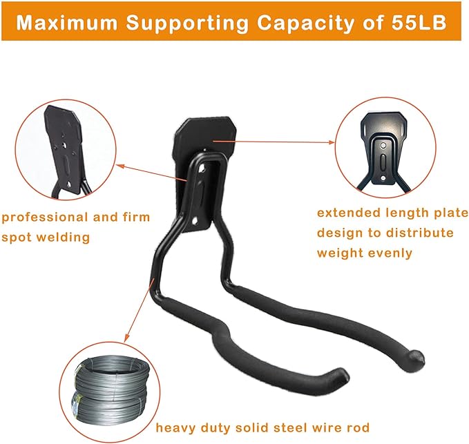 Garden Power Tool Hanger, Garage Wall Hooks, Weedeater Rack, String Trimmer Hanger, Utility Hooks for Garage Tool Organizers and Storage - Black, 4 Pcs