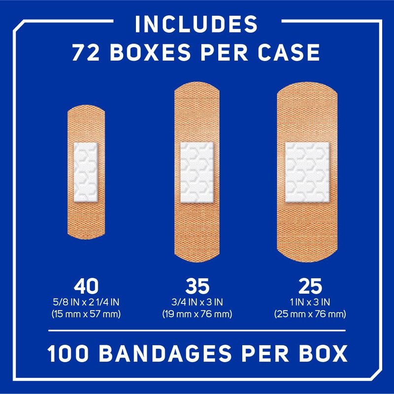 Care Science Antibacterial Fabric Adhesive Bandages, 100 ct Assorted Sizes (Pack of 72) | Flexible + Breathable Protection Helps Prevent Infection for First Aid and Wound Care