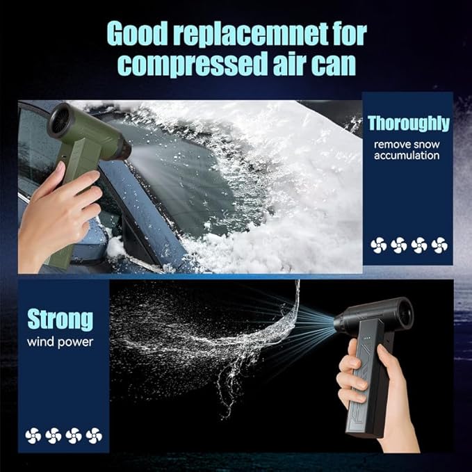 Compressed Air Duster 480000RPM Electric Air Duster Variable Speed 580G 4 Gear Adjustable Rechargeable Cordless Jet Dry Blower Turbo Fan Dryer Cleaning Air Blower Mini Car Vacuum Cleaner Army Green