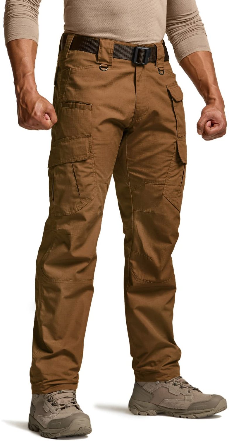 CQR Men's Tactical Pants, Water Resistant Ripstop Cargo Pants, Lightweight EDC Work Hiking Pants, Outdoor Apparel, Duratex Mag Pocket Copper Brown, 34W x 32L