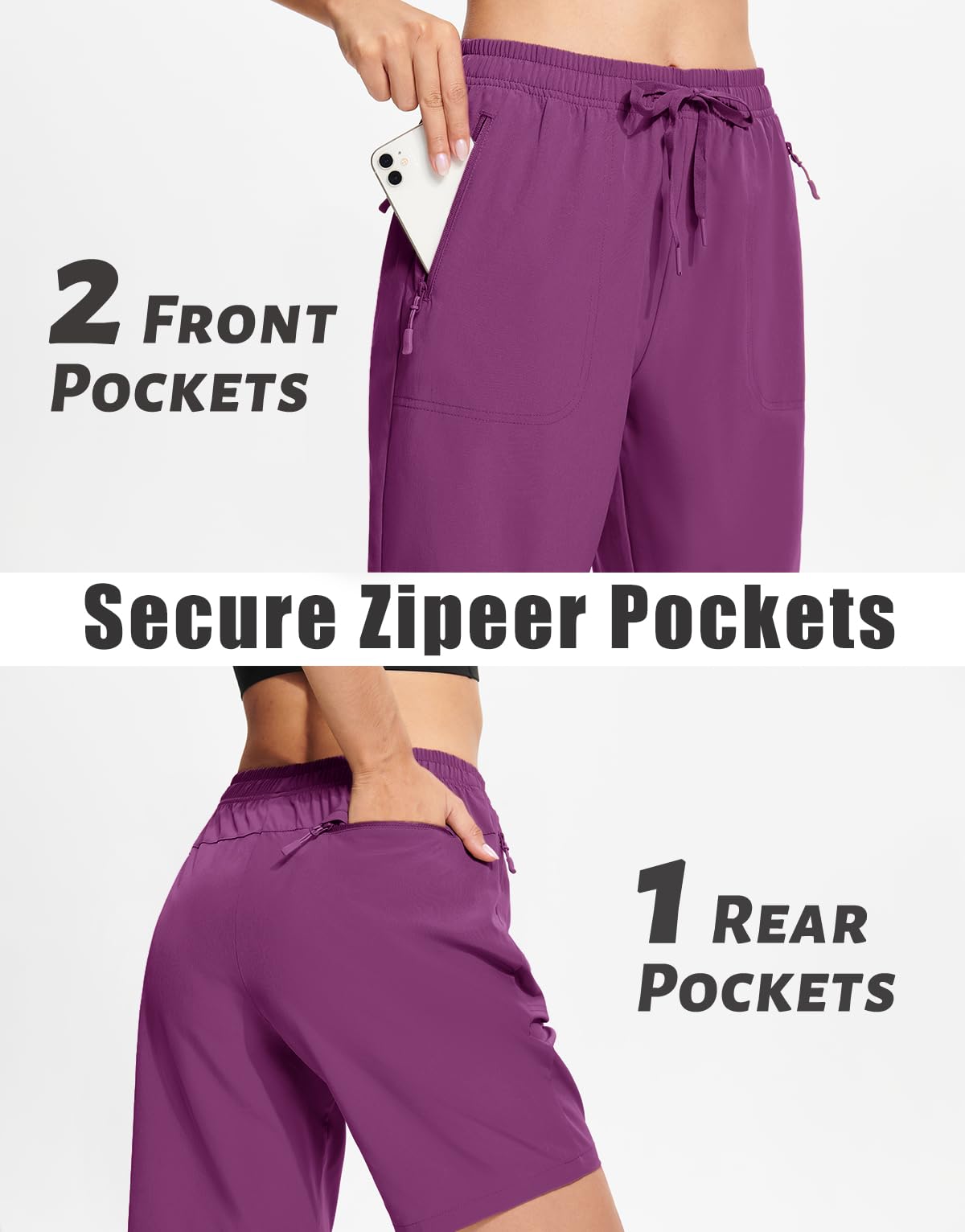 MAGCOMSEN Outdoor Shorts Women Hiking 8 Inch with Pockets Water Resistant Quick Dry Golf Shorts Purple Red S