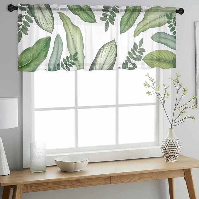 Summer Palm Leaf Sheer Valance Curtains