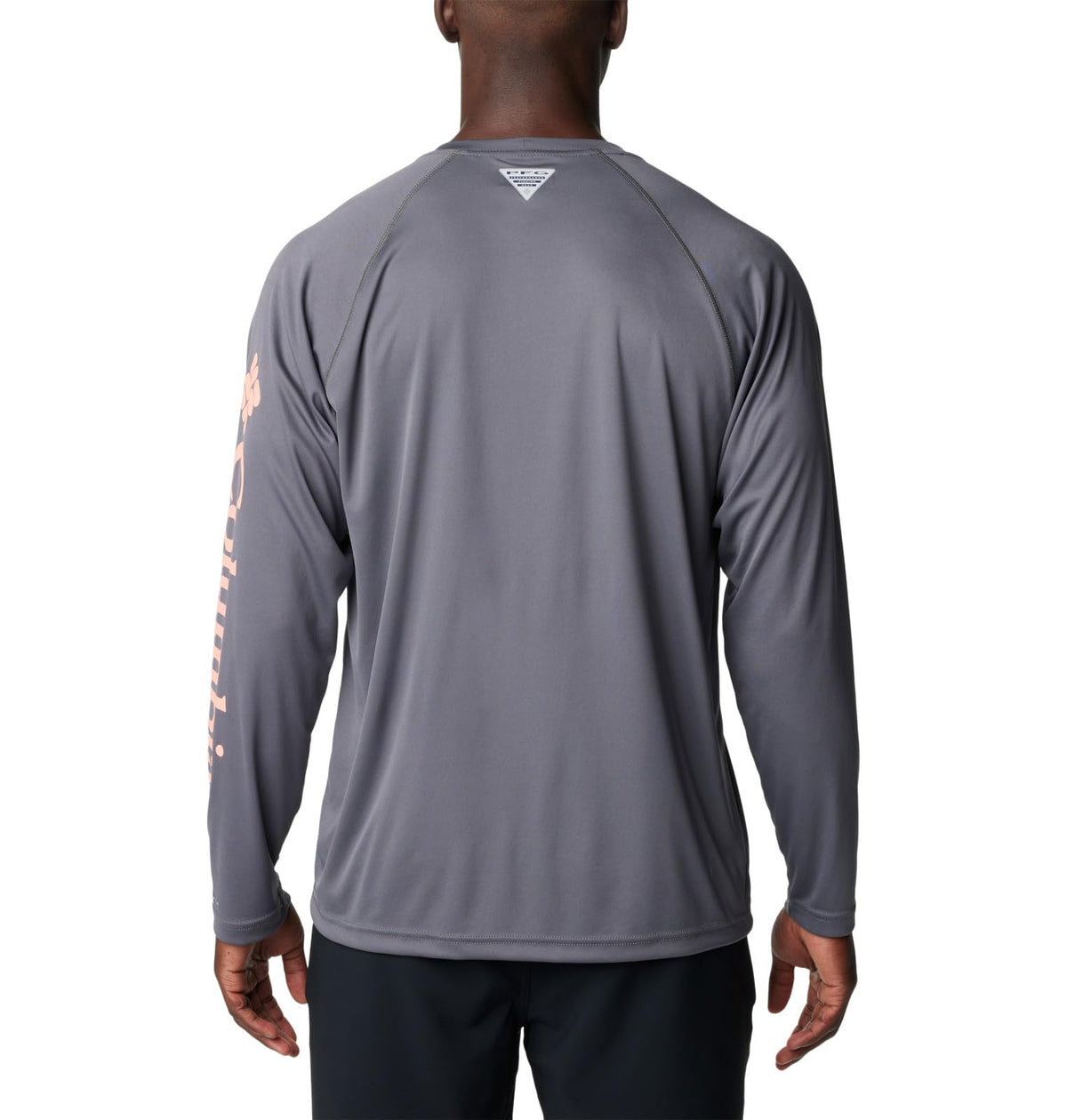 Columbia Men's Terminal Tackle Long Sleeve Fishing Shirt, City Grey/Tiki Pink Logo, X-Large Tall