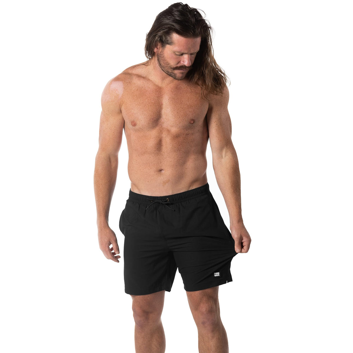 Third Wave Swim Trunks with Compression Liner - Men's Premium 7 Inch Inseam Quick Dry Swim Shorts for Beach and Swimming (Black/Black 7 M)