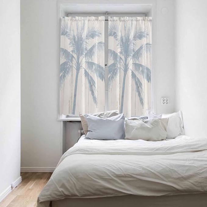 Summer Coconut Tree on Vintage Wood Grain Window Valance Curtains, Seaside