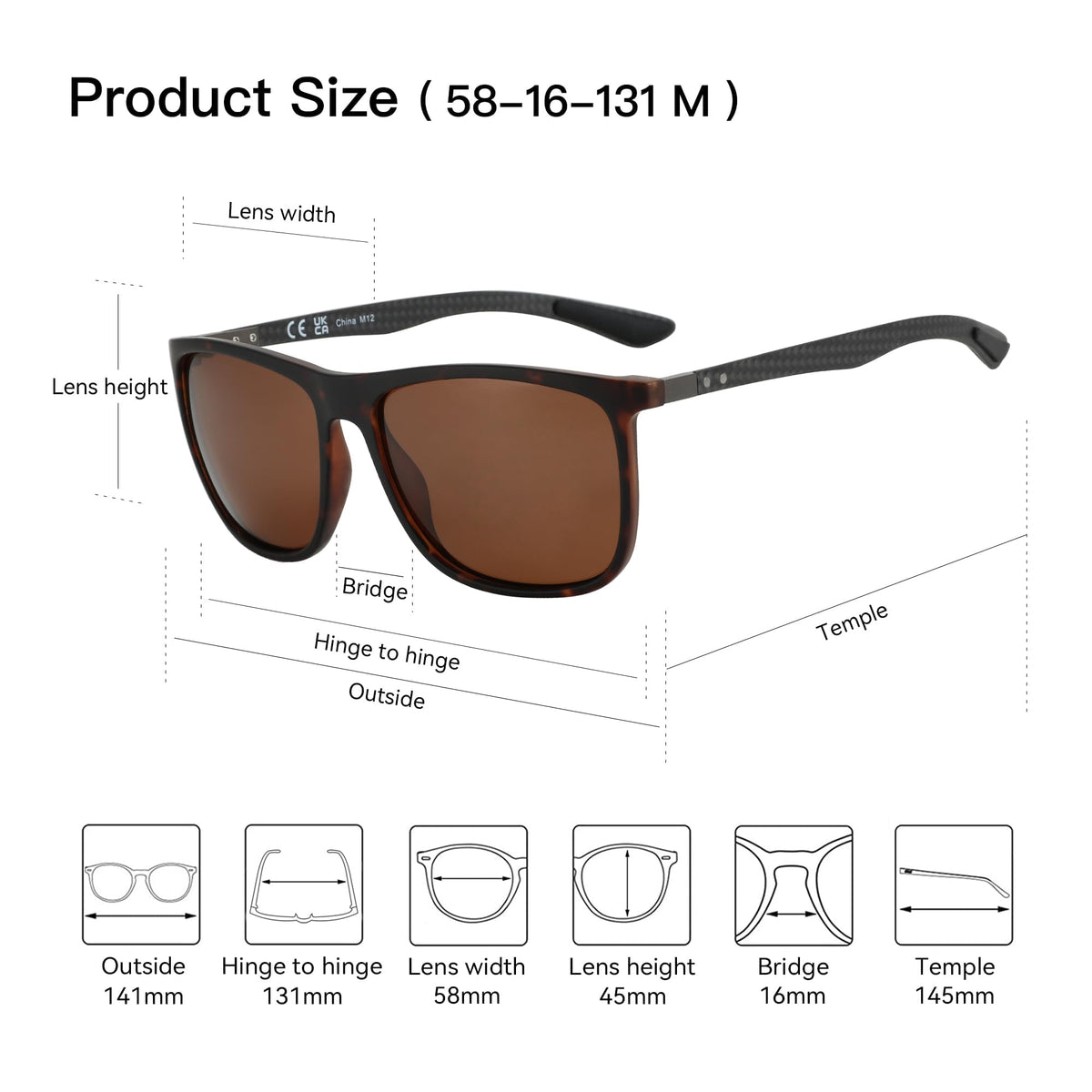 ZENOTTIC Square Polarized Sunglasses for Men Ultralight Carbon Fiber Sun Glasses Driving Fishing Golf Sports UV400 Protection