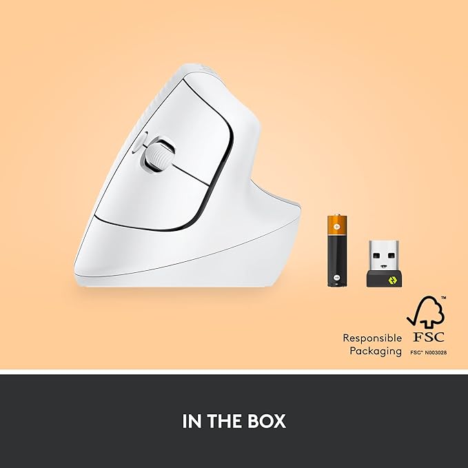 Logitech Lift Vertical Ergonomic Mouse, Wireless, Bluetooth or Logi Bolt USB Receiver, Quiet clicks, 4 Buttons, Compatible with Windows/macOS/iPadOS, Laptop, PC - Off White