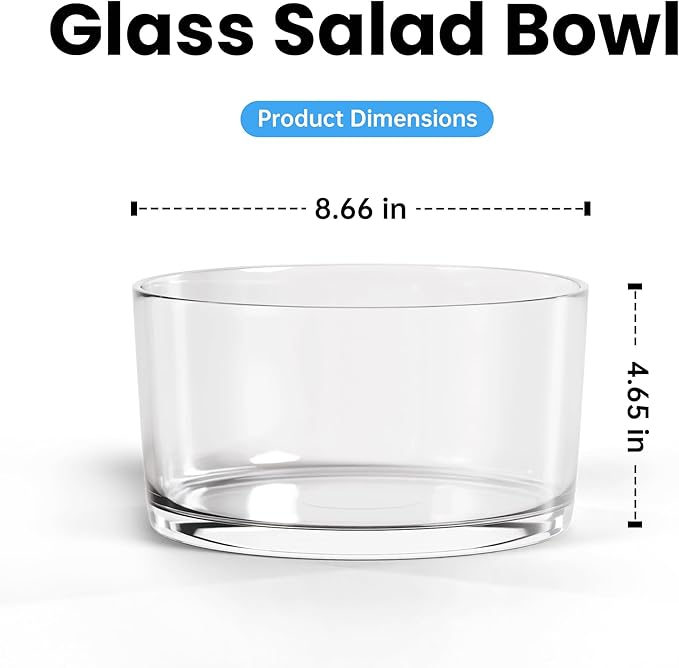 Glass Salad Bowl - Versatile 118oz Trifle and Fruit Bowl - Elegant & Long-Lasting for Serving Salads, Dessert
