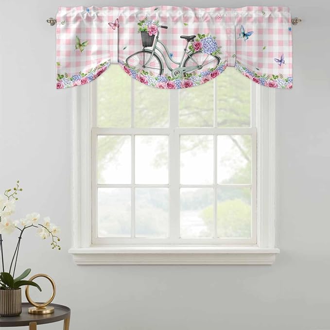 Spring Tie Up Valance Curtains for Windows, Kitchen Curtains Window Shades