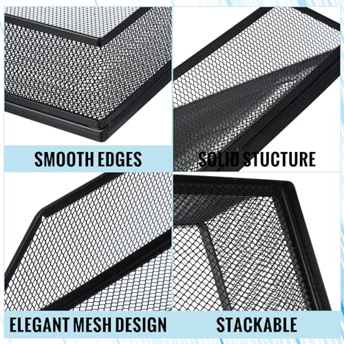 Hicarer 2 Pcs Black Metal Letter Tray Stackable Desk Tray Single Wire Mesh Organizer Front Load File Paper Holder for Desktop Office Home School Classroom (12.8 x 9.84 Inch) - size: 12.8 x 9.84 Inch