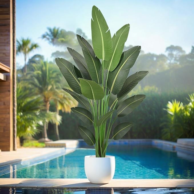 7FT Artificial Bird of Paradise Tree 82 Inch Tall Faux Silk Plants Banana Leaf with 19 Trunks in Black Pot for Home Decor Living Room Office Bedroom