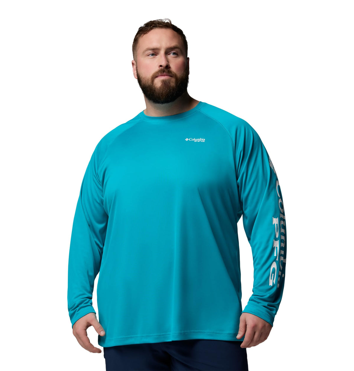 Columbia Men's PFG Terminal Tackle Long Sleeve Fishing Shirt, Ocean Teal/White Logo, Medium