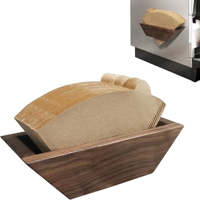 Coffee Filter Holder Magnetic, Solid Walnut Wood Coffee Filter Storage Organizer