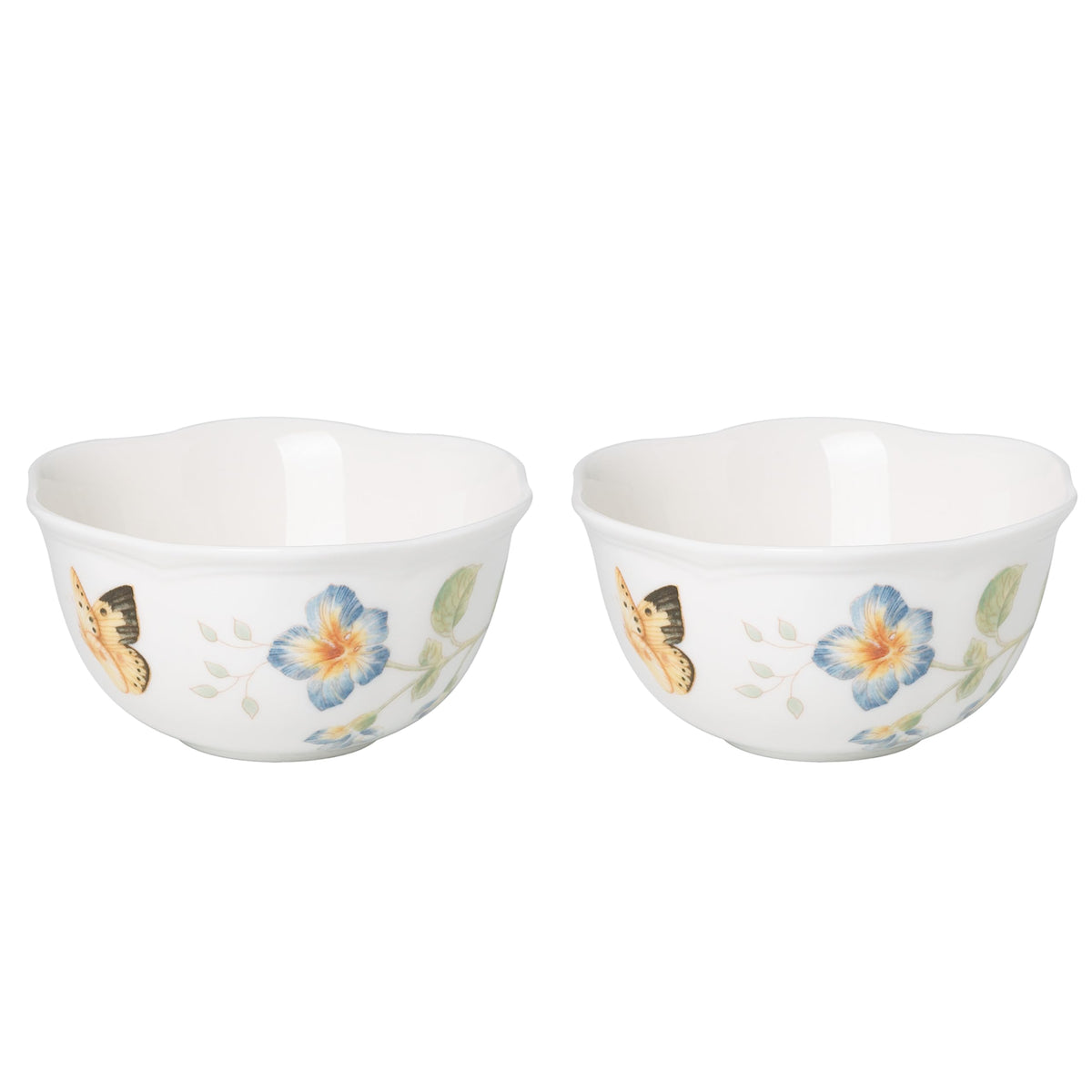 Lenox 890914 Butterfly Meadow 2-Piece Porcelain Dessert Bowl Set, Blue, 4.75"
