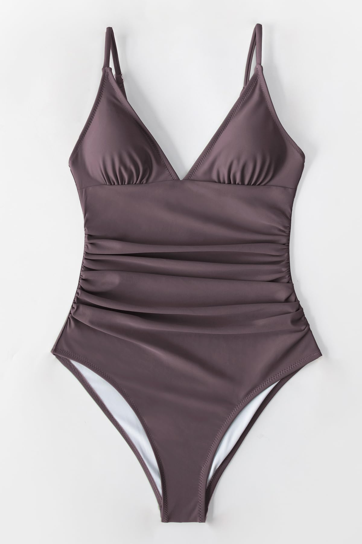 CUPSHE Women's One Piece Swimsuit Tummy Control V Neck Two Piece Bathing Suits, Cafe Brown, M