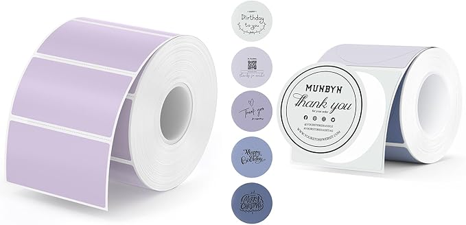 2.25"x1.25" Purple Thermal Sticker Labels+2 Inch Circle Thermal Sticker Labels