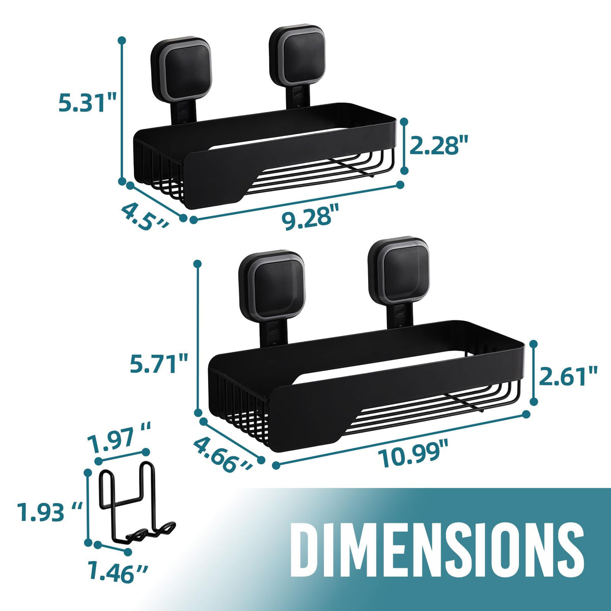 TAILI Shower Caddy Suction Cup 2 Pack,Stainless Steel Rustproof Shower Shelves,No Drilling Wall Mounted Basket,Large Capacity,Removable Suction Cup Bathroom Organizers & Home Decor,Black
