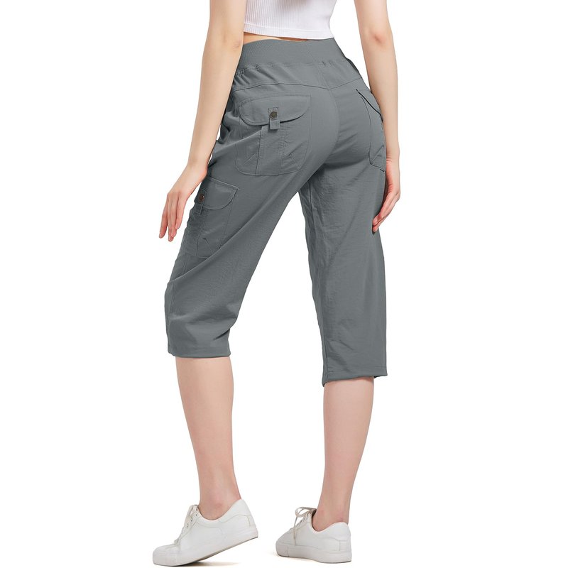 Toumett Women's Cargo Capris Hiking Pants Quick Dry Lightweight Athletic Outdoor Travel Loose Fit Casual Capris with Pockets(2032,Grey,L)