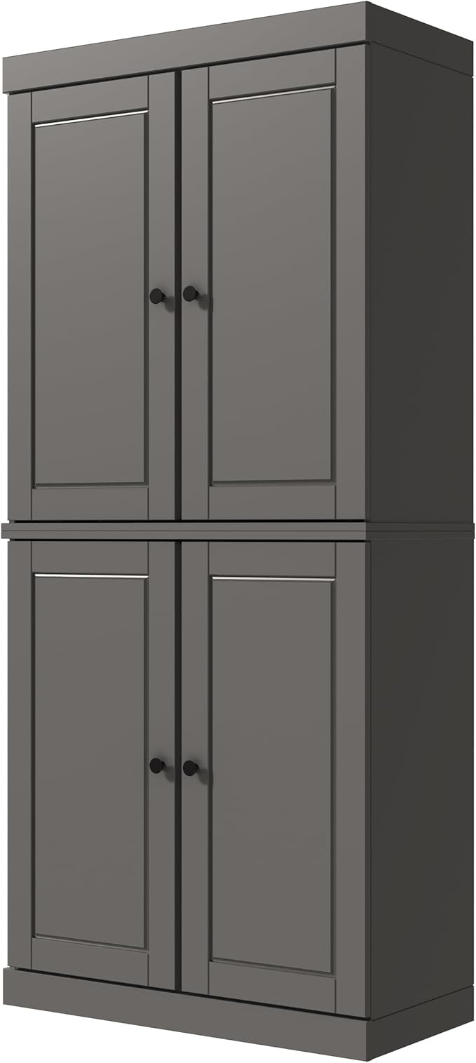 Palace Imports Solid Wood Bookcase - 6-Tier Bookshelf, 71.5” H - Gray, Wooden Cabinet Doors & Adjustable Shelves, Tall Bookcase for Living Room, 100% Renewable Eco-Friendly Wood, Made in Brazil