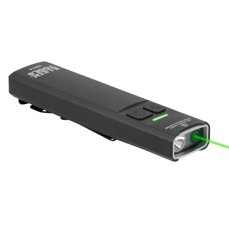 KLEIN TOOLS 56074 EDC Pocket Flashlight with Green Laser, Three Brightness Modes up to 1000 Lumens with Turbo Mode, Built-in Floodlight, <1mW, 510 to 530nm, Class 2, Rechargeable